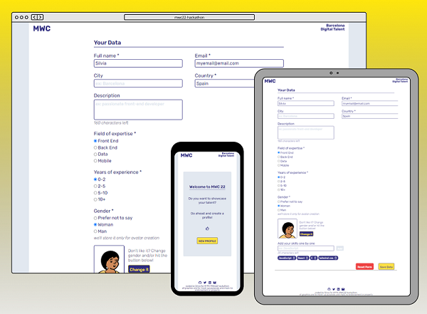 snapshots of MWC22 app in phone, tablet, desktop devices