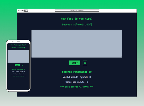 snapshots of speed typing game in different devices